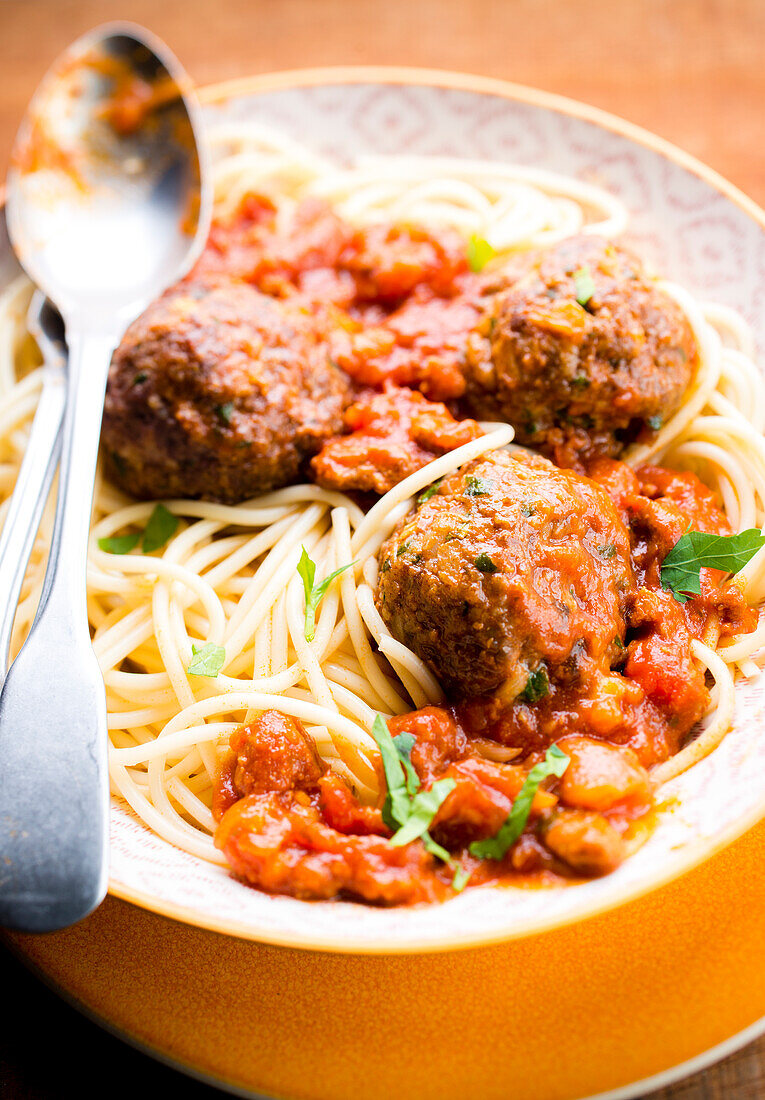 Spaghettis and Italian meatballs