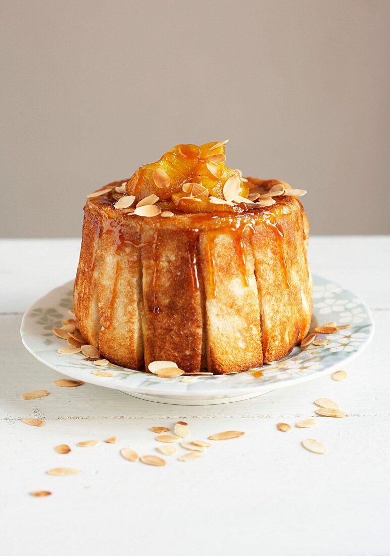 White bread, caramelized apple and almond charlotte