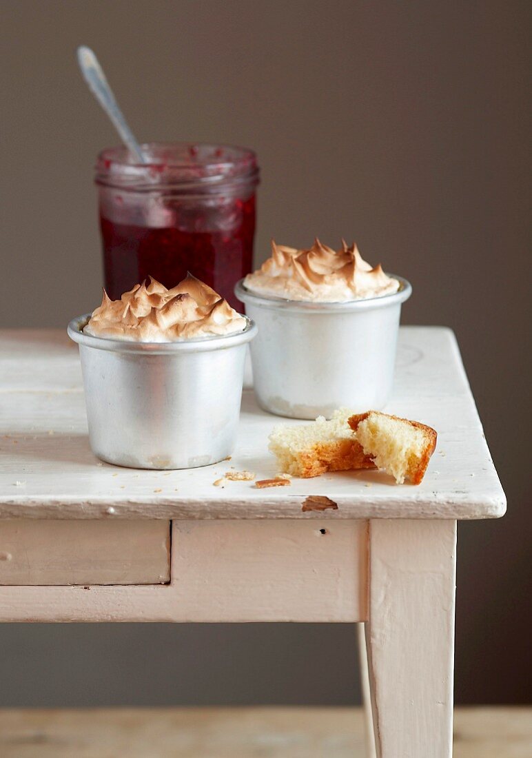 Redcurrant brioche meringue puddings