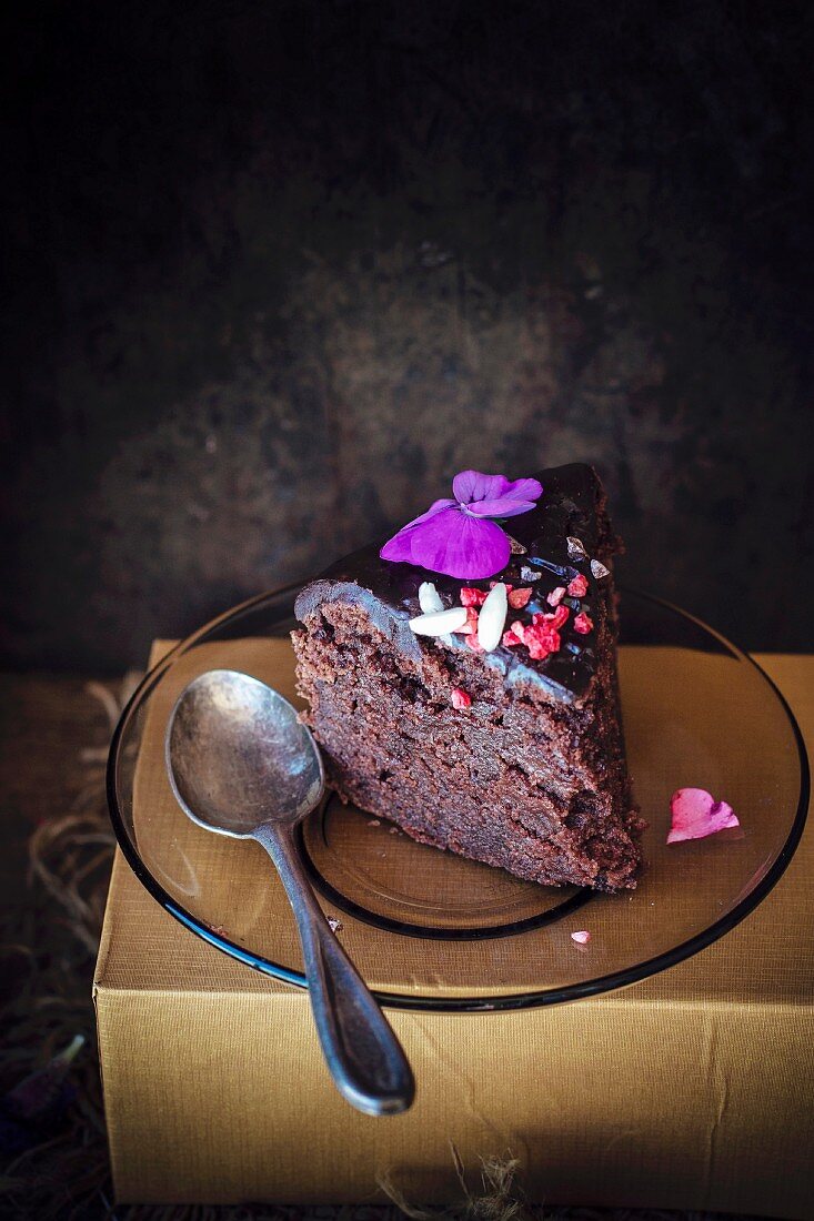 Slice of eggless chocolate cake