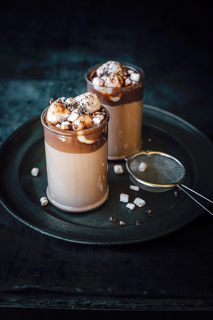 Hot chocolate with hazelnuts, marshmallows and chocolate chips