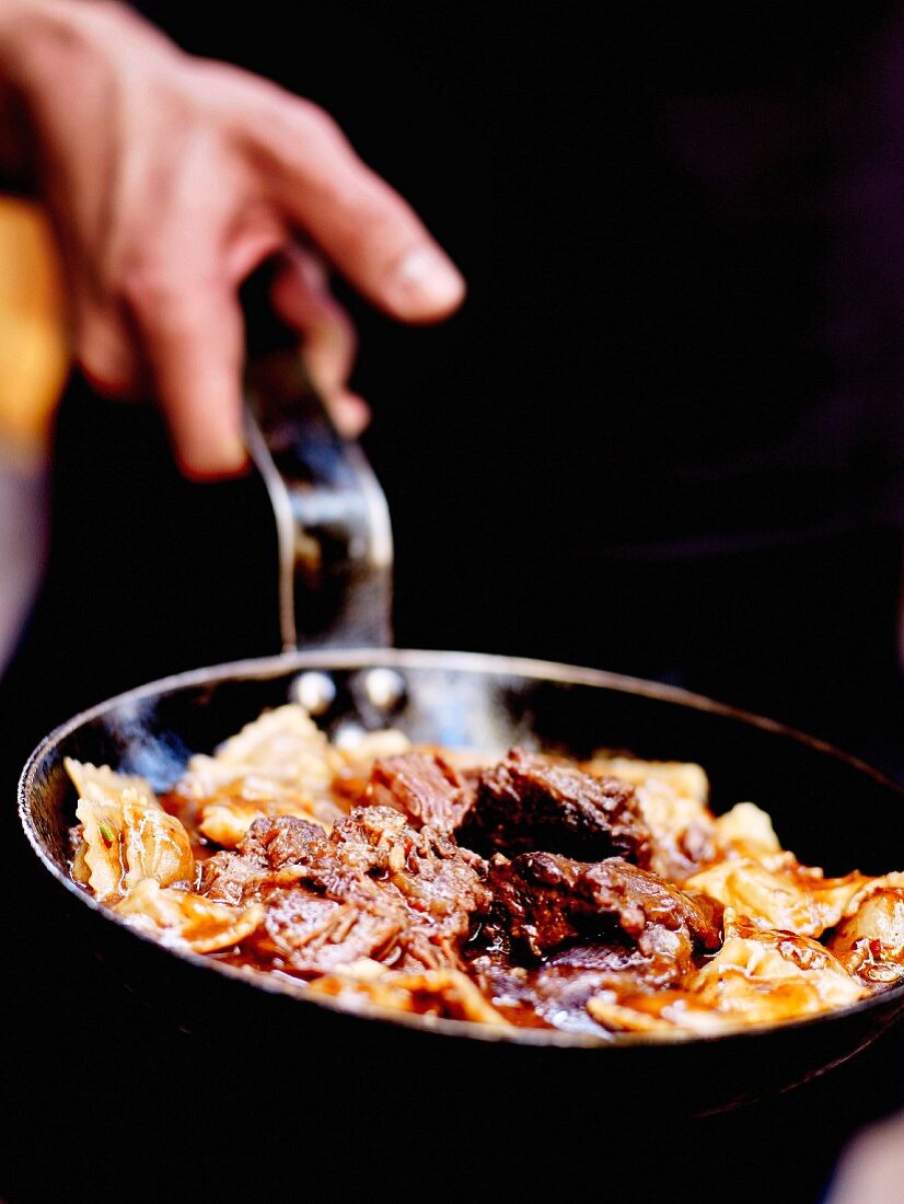 Pan-fried Daube Niçoise with raviolis