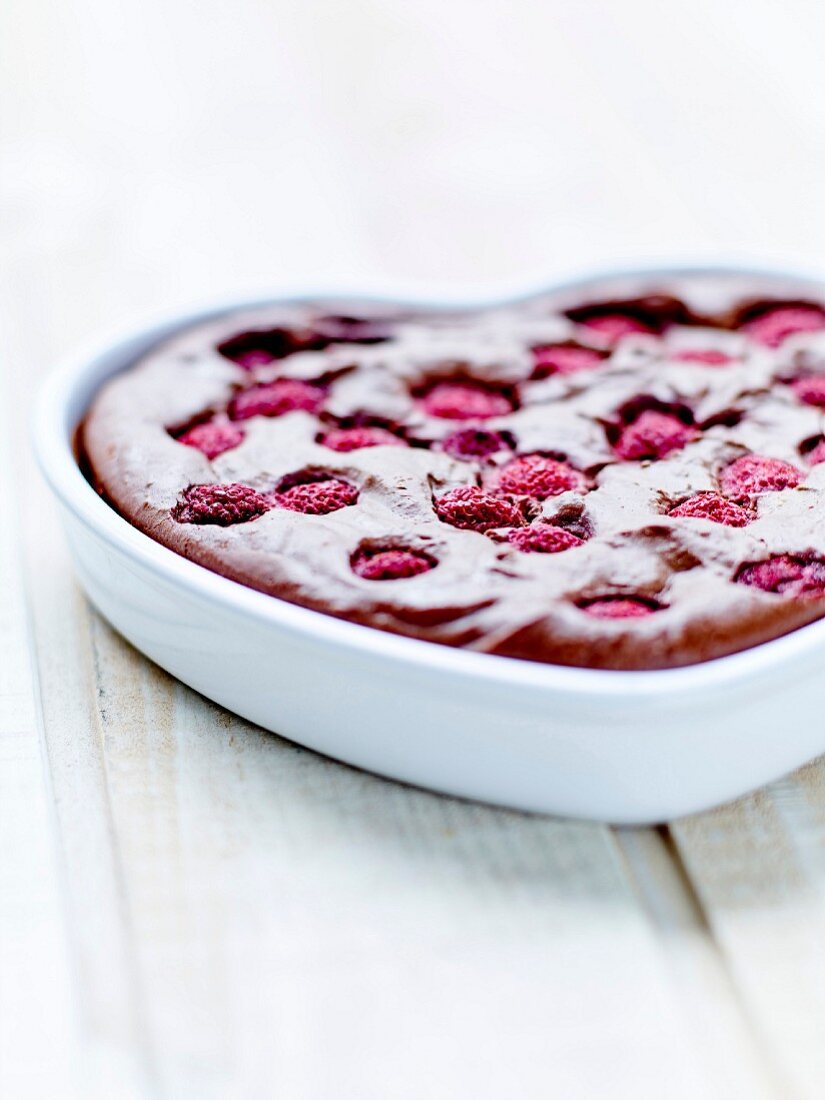 Tofu, chocolate and raspberry heart-shaped cake