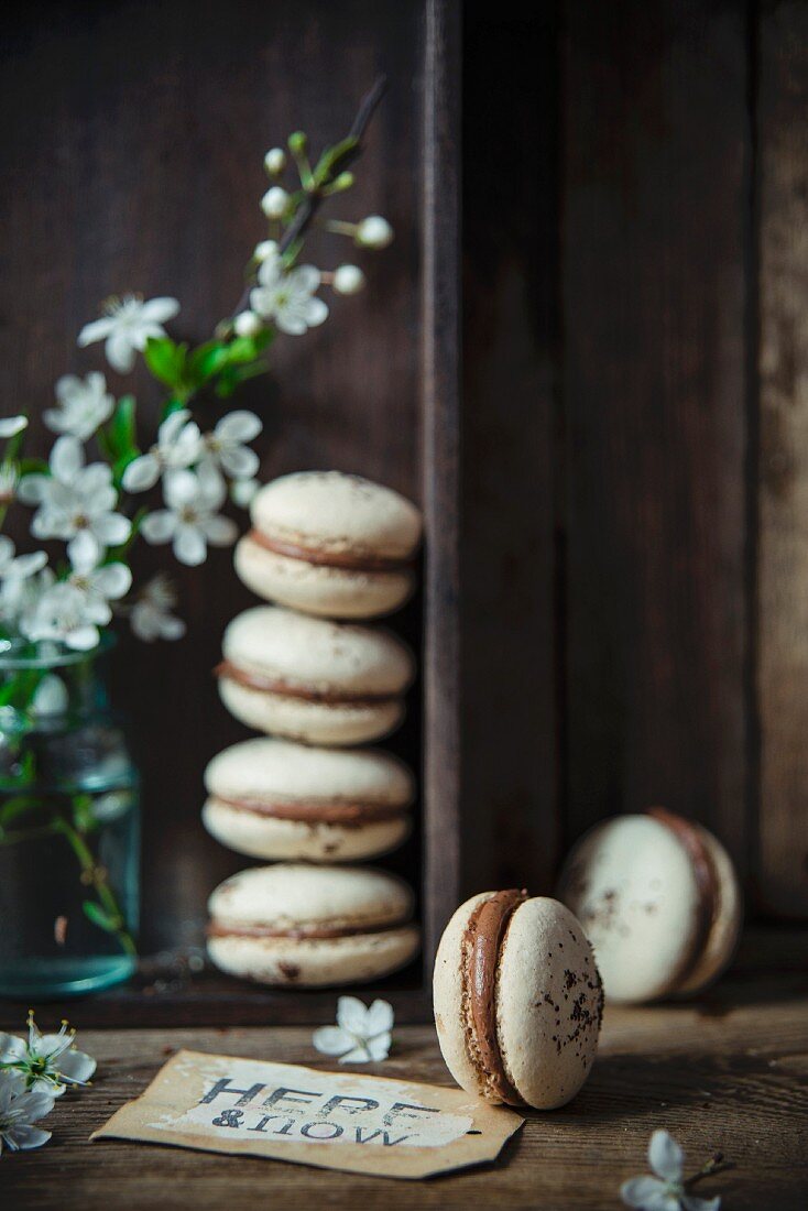 Coffee macaroons with chocolate and coffee filling