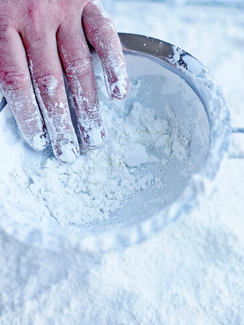 Starch in a sieve