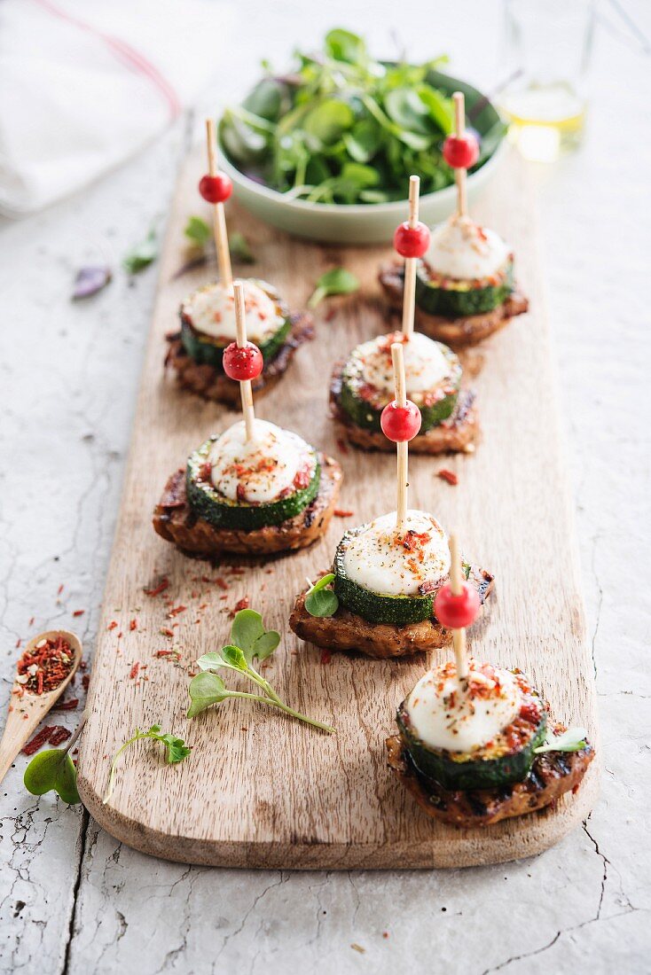 Turkey, grilled courgette and mozzarella bites