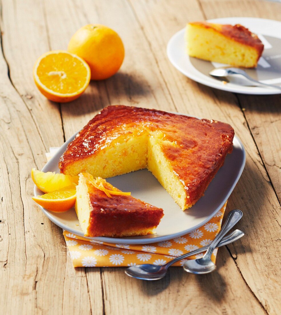 Orange cake, sliced