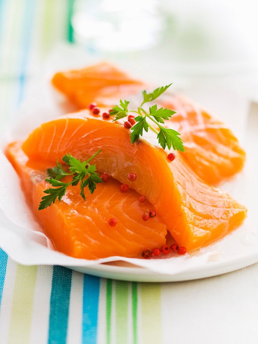 Raw skinned salmon fillets