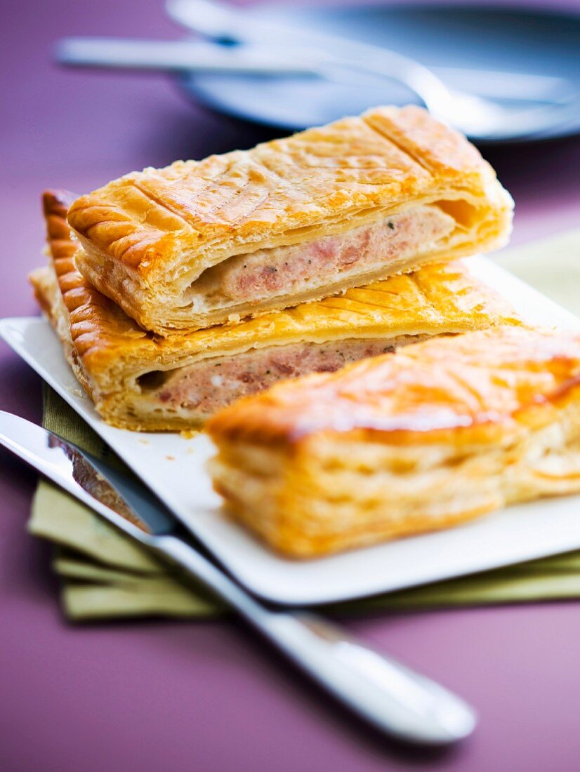 Meat puff pastry pie