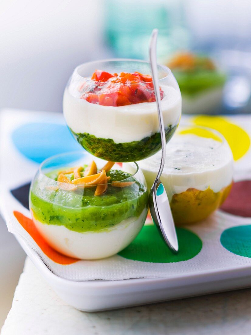 Creamy and vegetable coulis Verrine trio