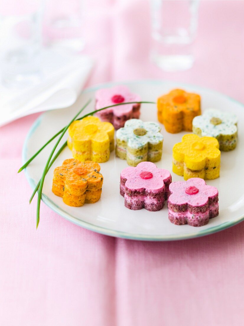 Assortment of flower-shaped appetizers