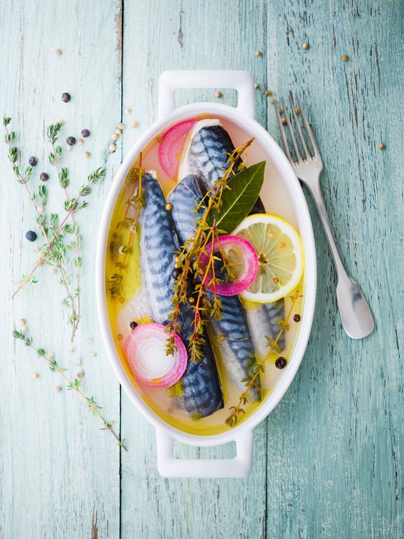 Mackerels marinated with seasonings