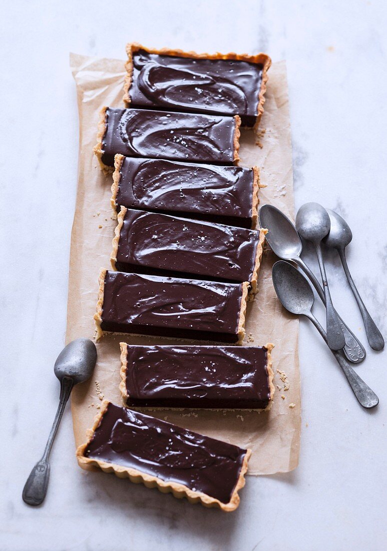 Chocolate and salted toffee tart