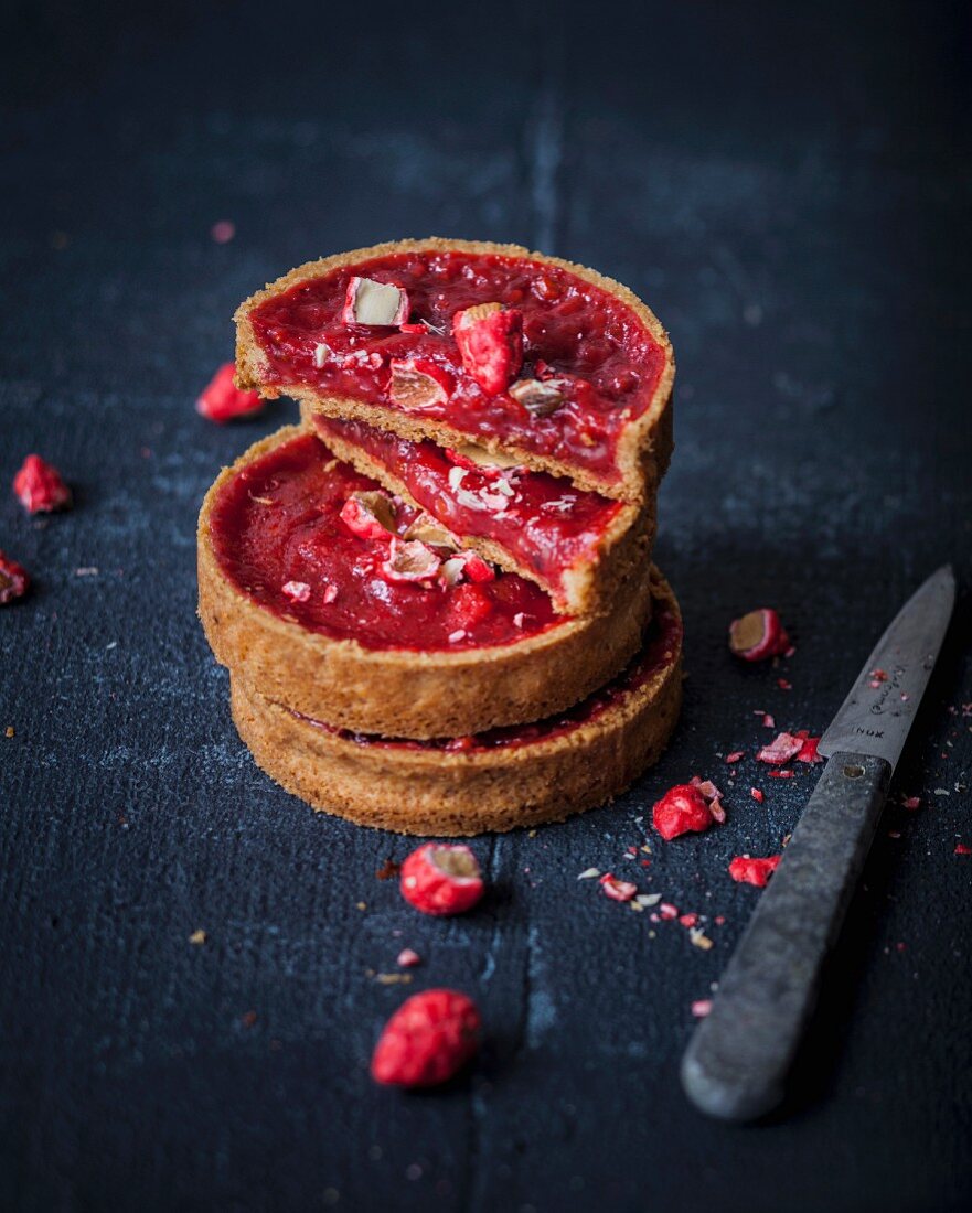 Pink praline shortbread tartlets