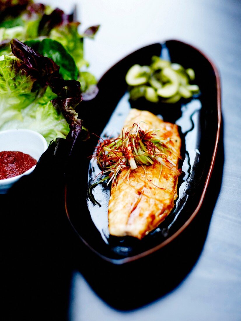 Korean-style trout glazed with soya sauce