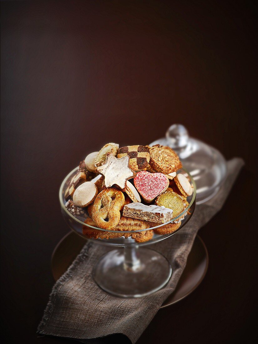 Glass dish of mixed Bredele biscuits