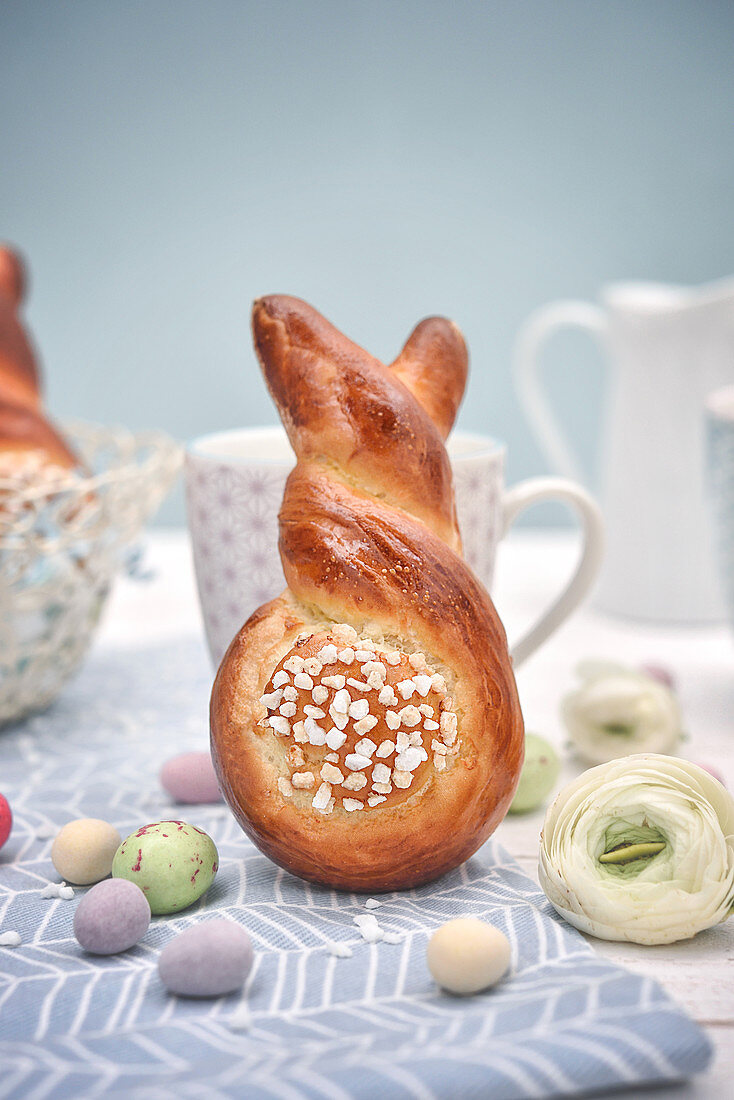 Rabbit-shaped Easter sugar brioche