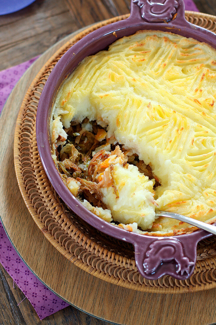 Haddock and cabbage mashed potato pie