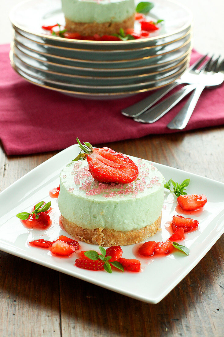 Small light strawberry-basil cake