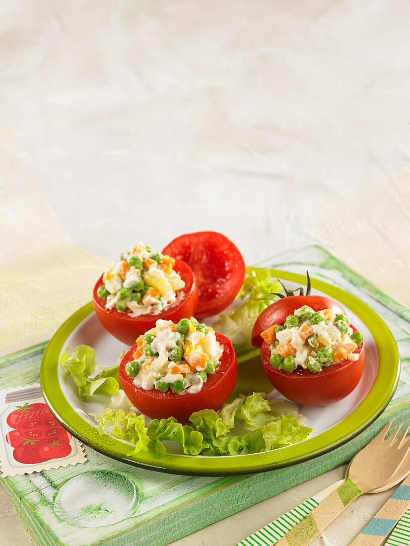 Tomatoes stuffed with mixed diced vegetables