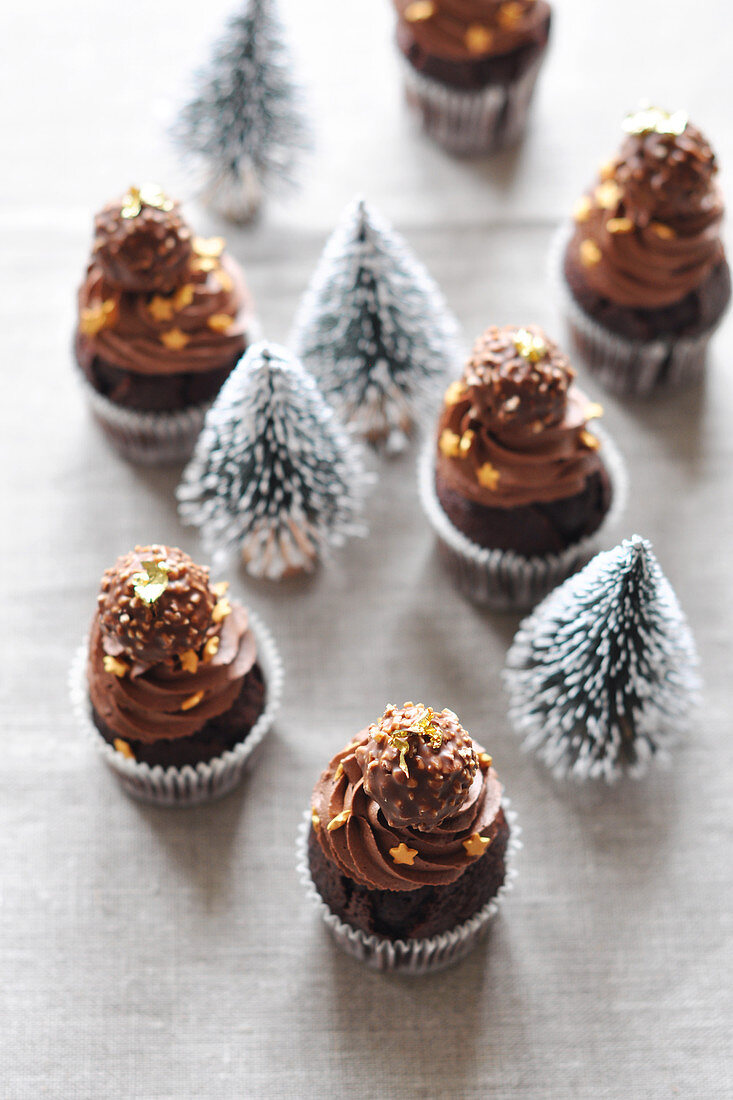 Rocher and chocolate mini Christmas cupcakes