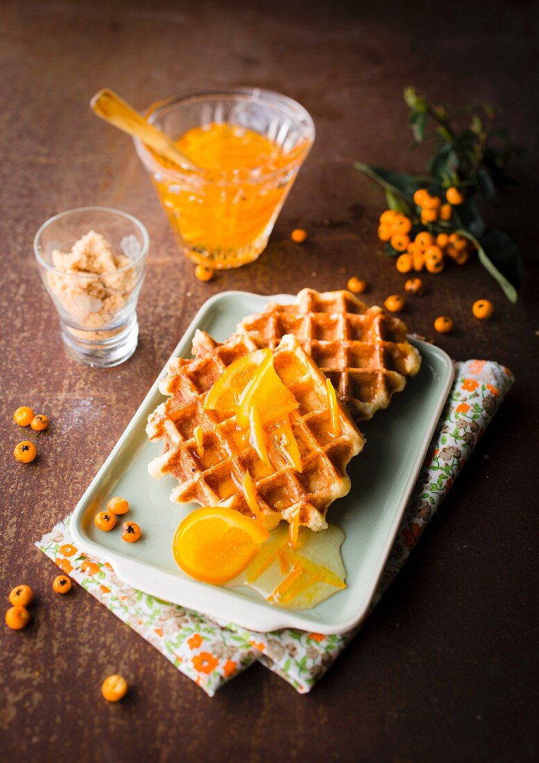 Waffles Liégeoises with orange marmelade