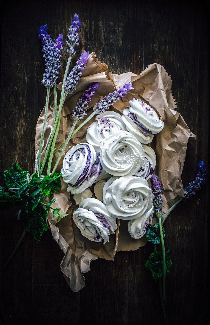 Lavender cream meringues