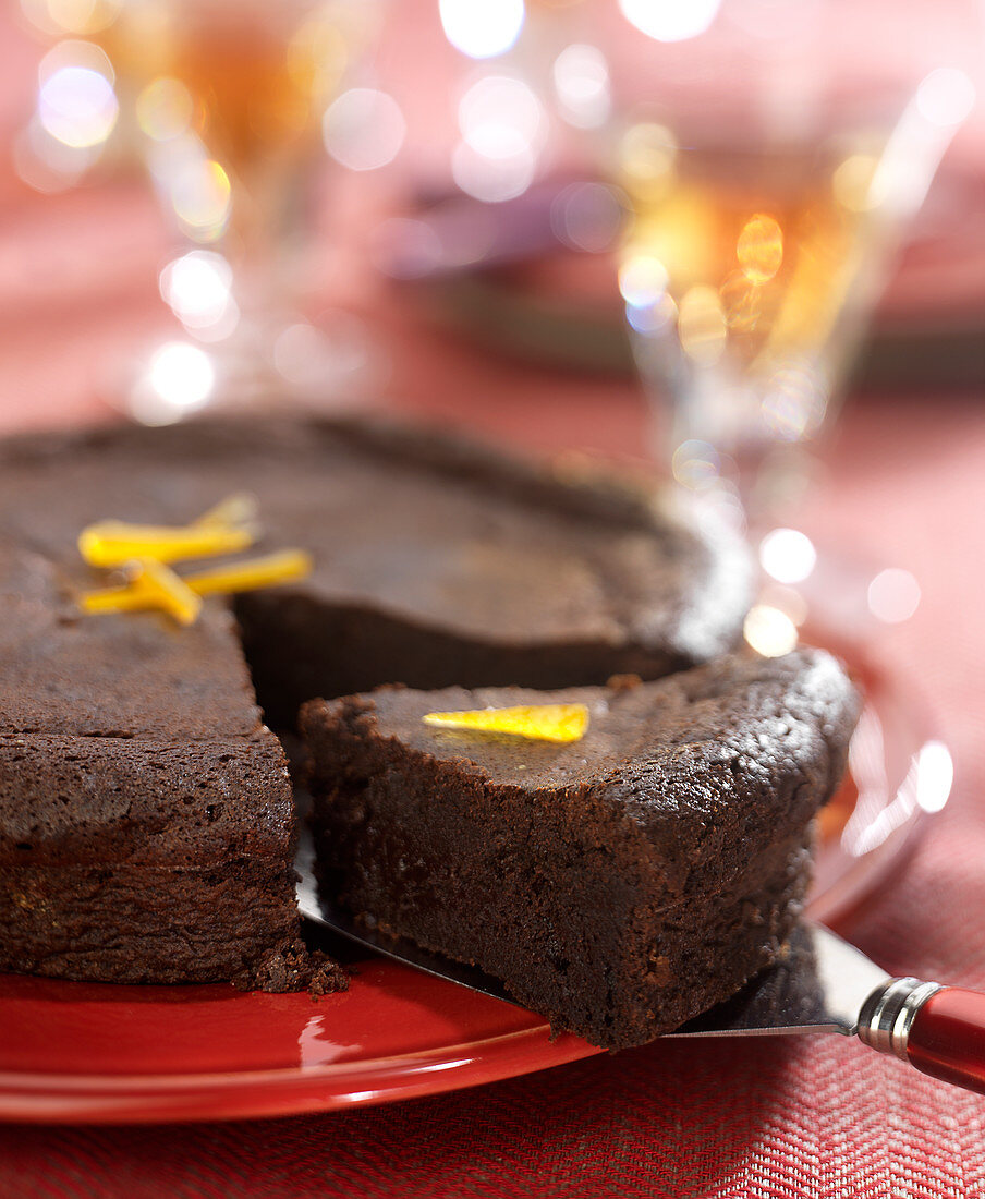 Dark chocolate cake with candied orange peel
