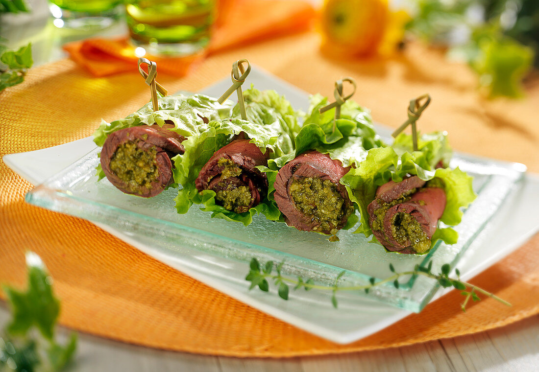 Beef and pesto rolled appetizers