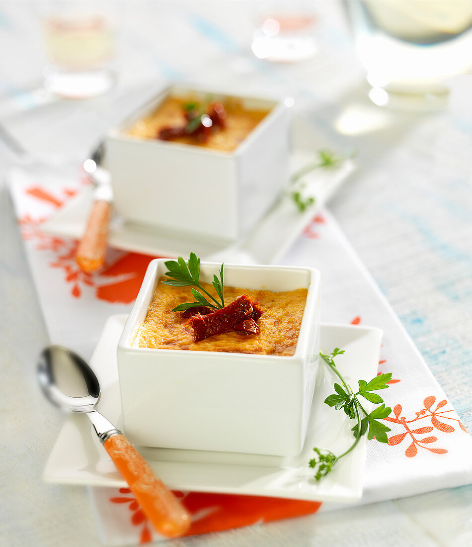 Small confit tomato and yoghurt flans