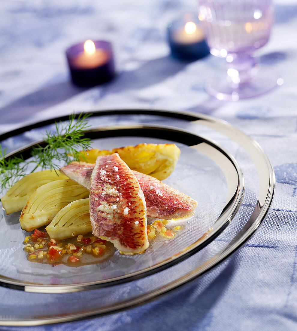 Red mullet fillets with roasted fennel