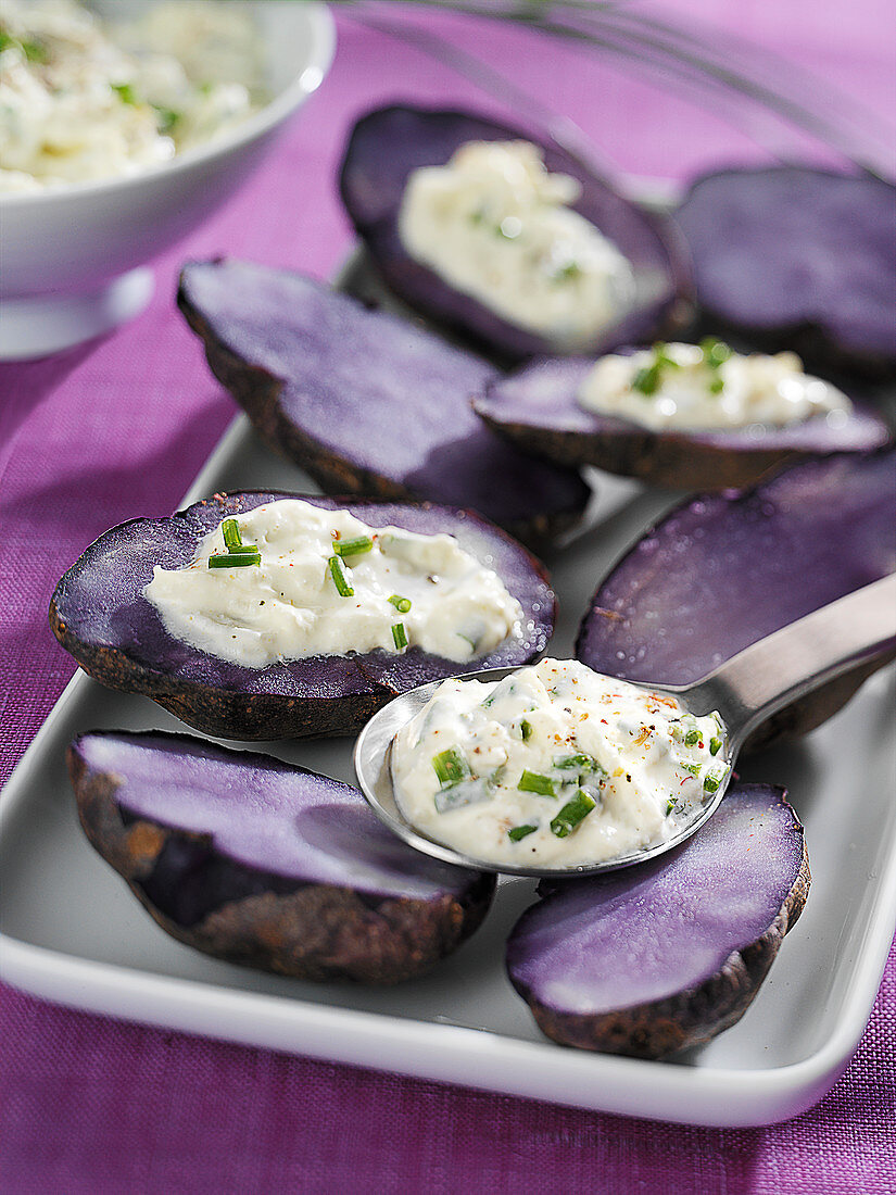 Purple potatoes with horseradish sauce