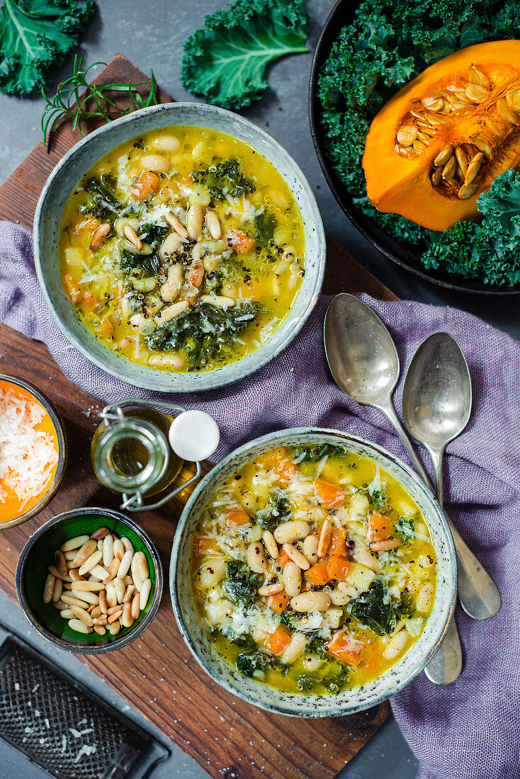 Beans pumpkin and kale soup