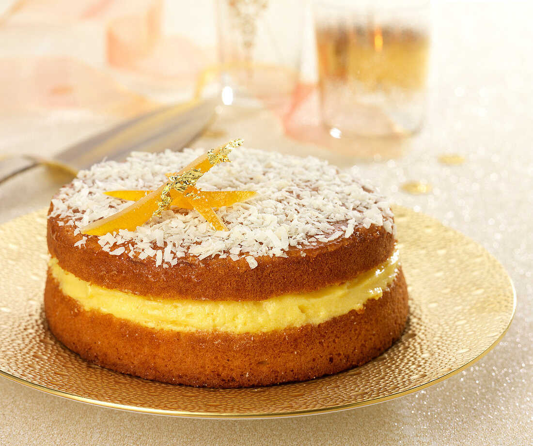 Walnut sponge cake with orange and Grand Marnier cream filling