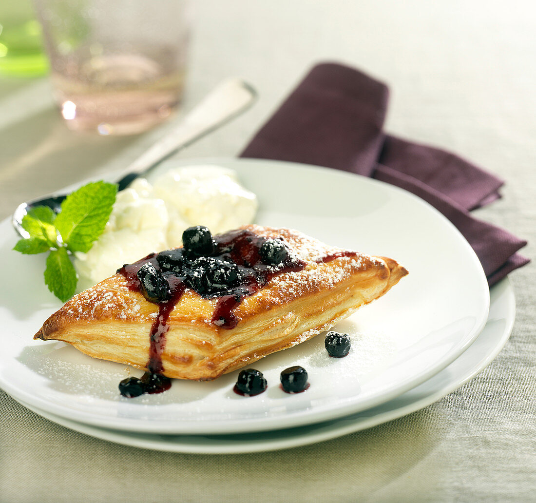 Blackcurrant Feuilleté and whipped Faisselle with vanilla sugar