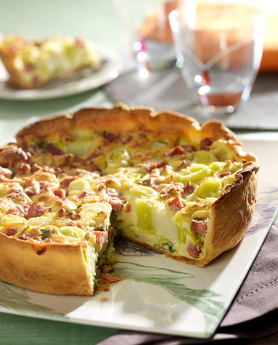 Leek and diced bacon quiche