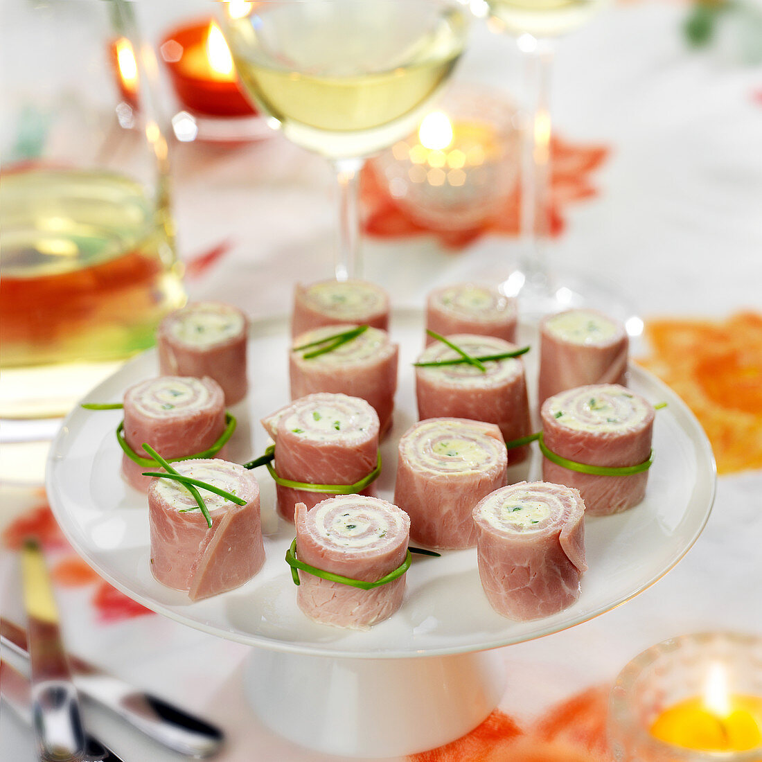 Chive fromage frais boiled ham rolls