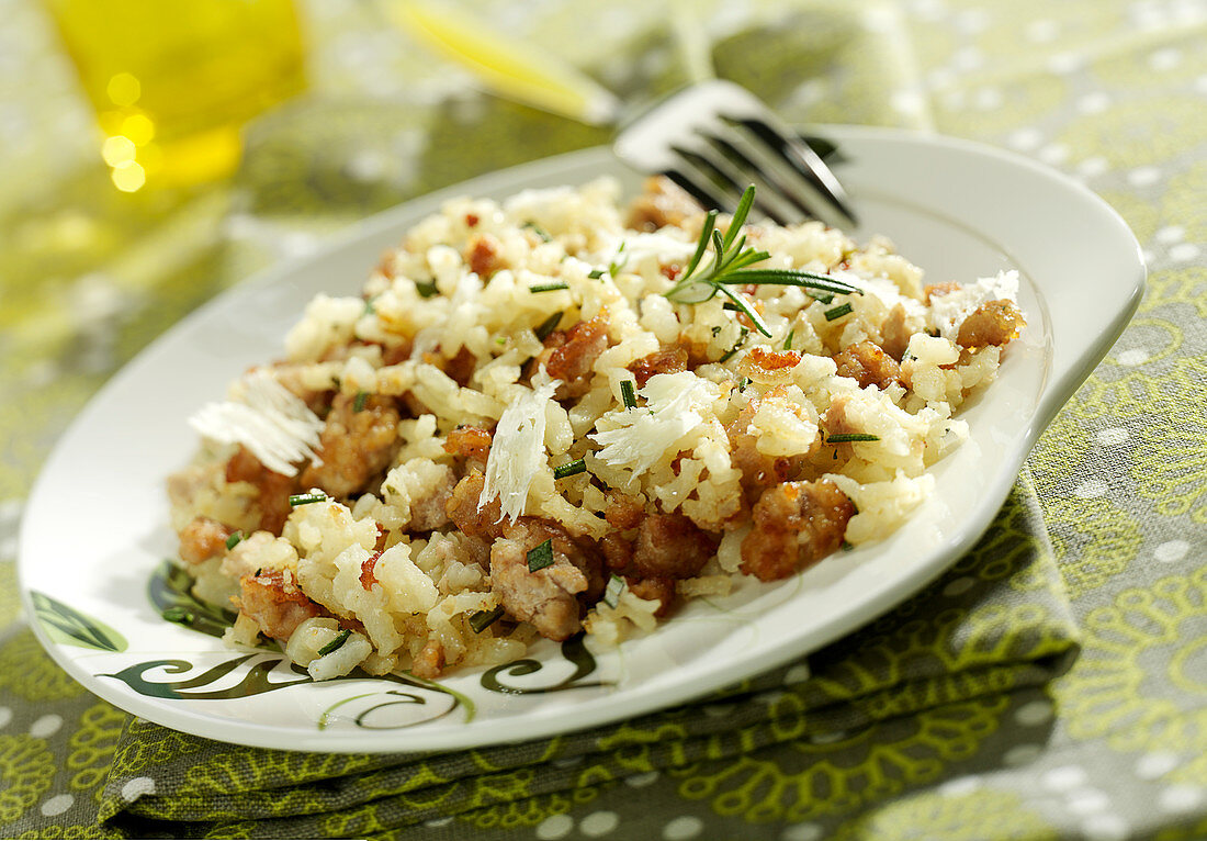 Risotto mit Schweinehackfleisch, Parmesan und Rosmarin