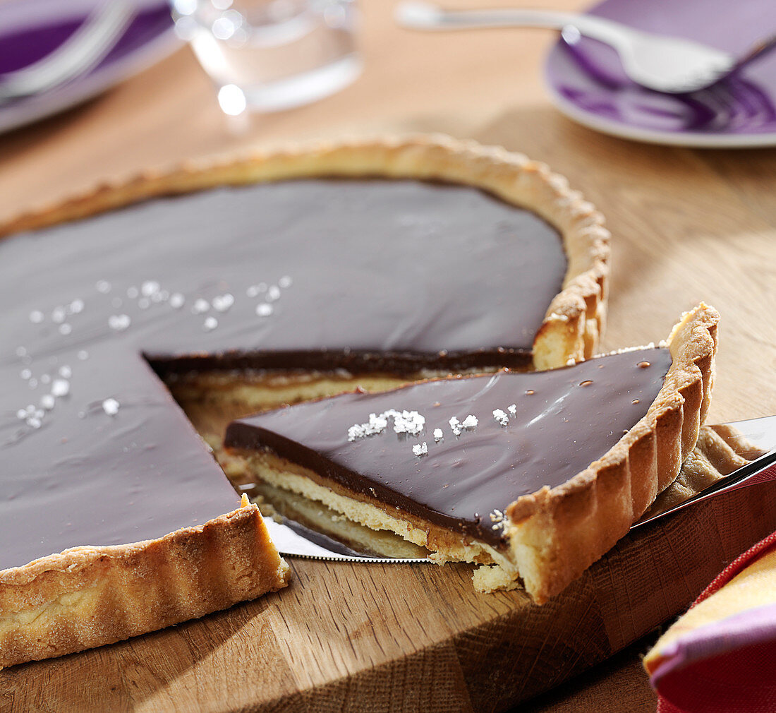 Chocolate and salted butter toffee tart