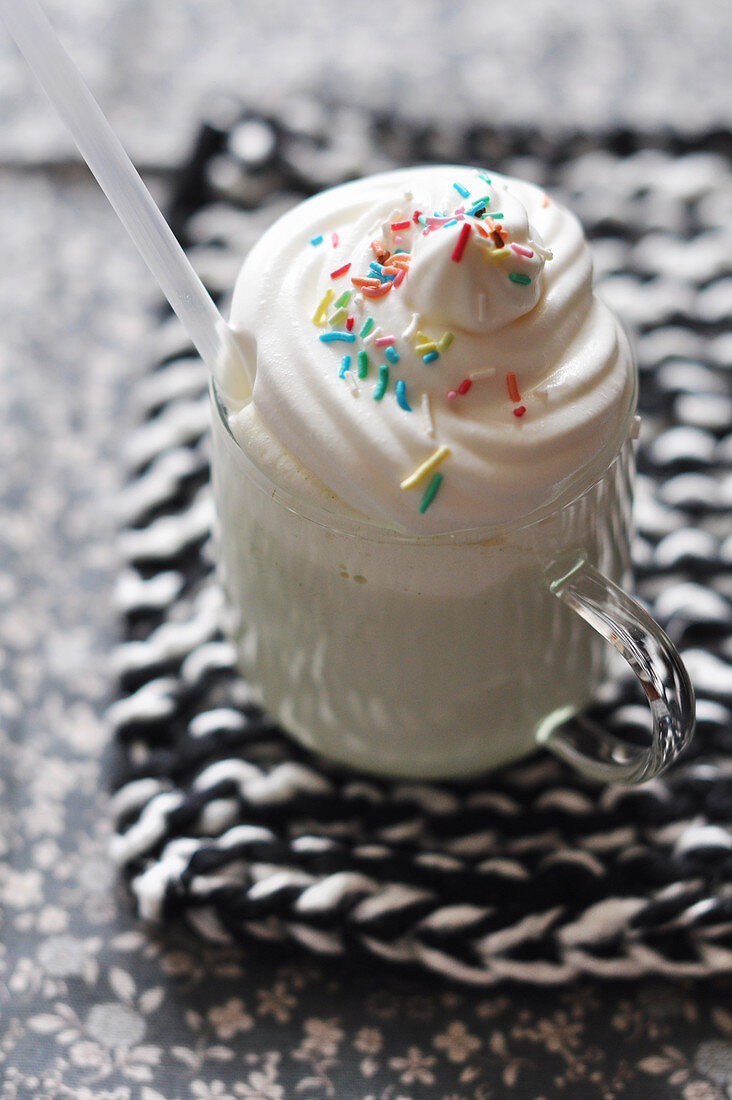 Matcha green tea with milk and whipped cream