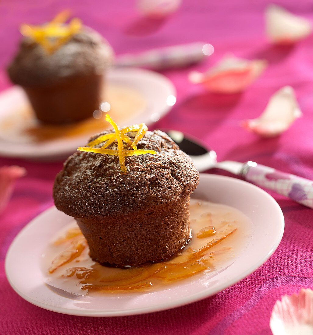 Chocolate fondant with orange sauce