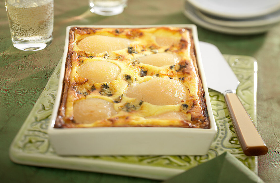 Roquefort, brousse cheese and pear bake