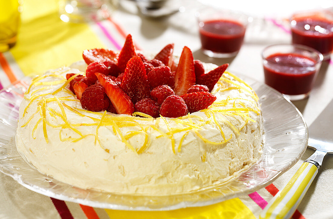 Iced lemon mousse with summer fruit