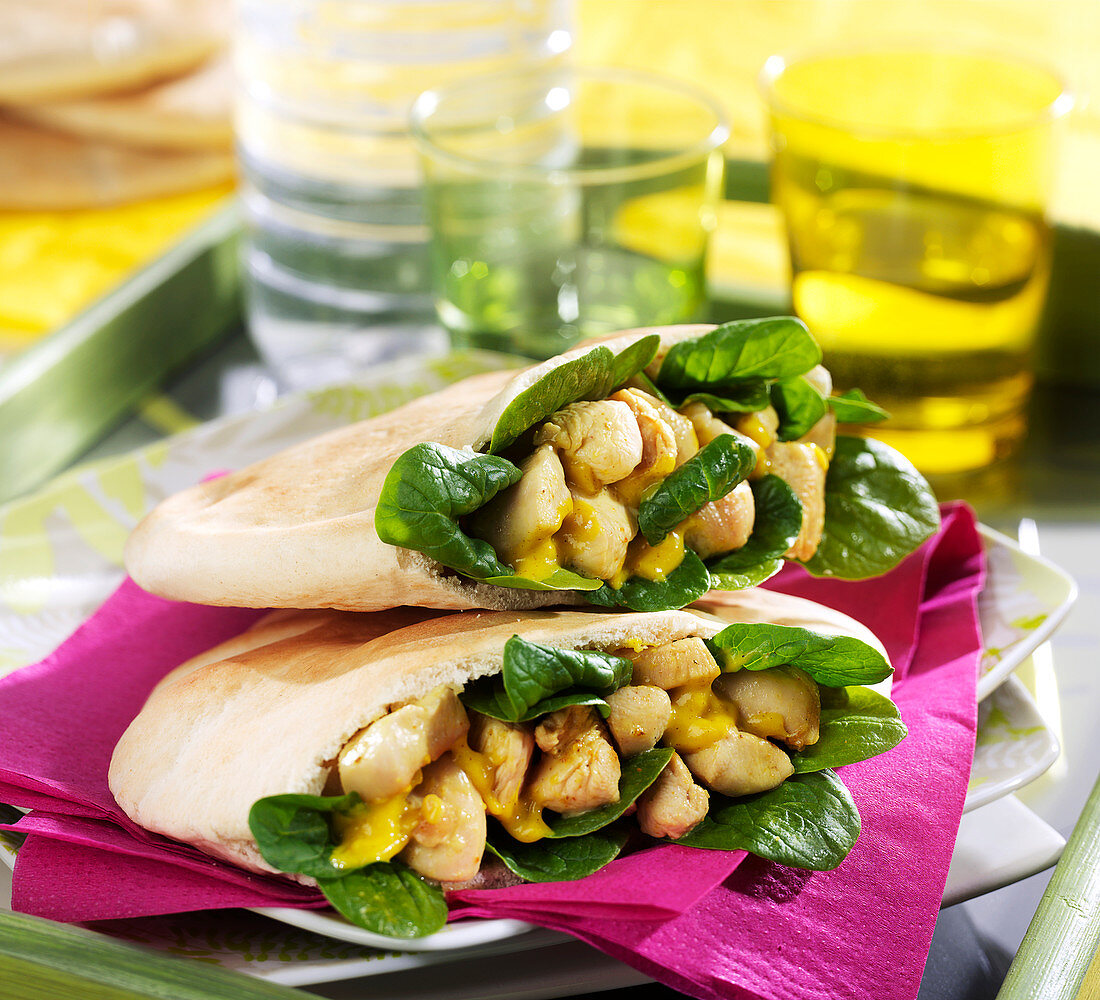 Curried chicken and spinach pita sandwiches