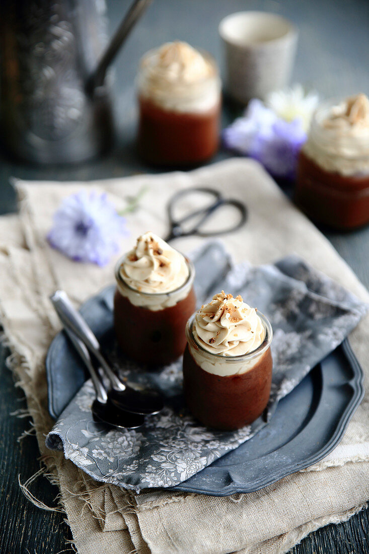 Dark chocolate mousse with white chocolate whipped cream