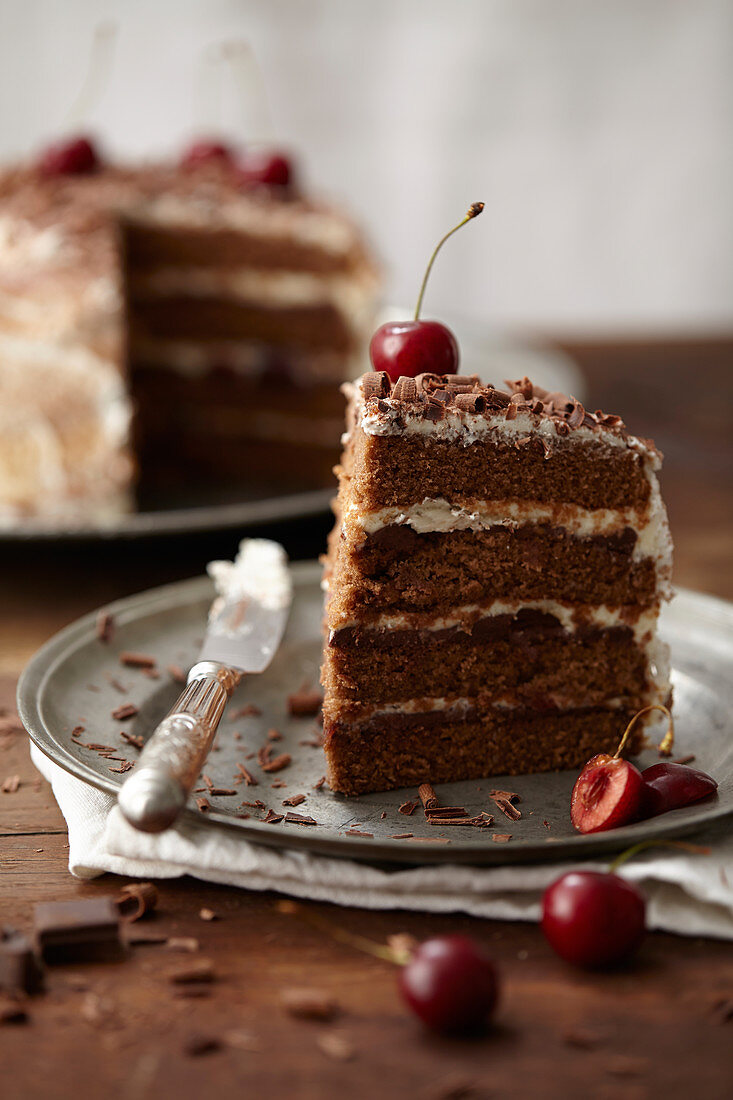 Sliced Black Forest-style Paradise cake