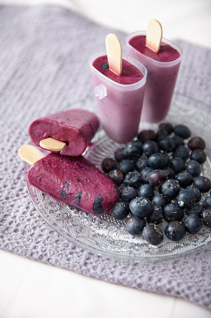 Homemade blueberry ice cream bars