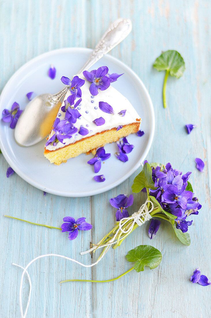 Slice of violet cake