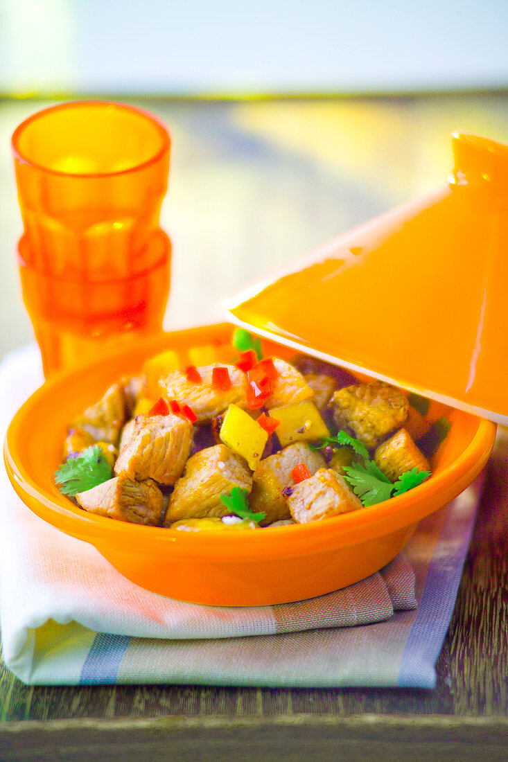 Veal,yellow courgette,red pepper and coriander Tajine