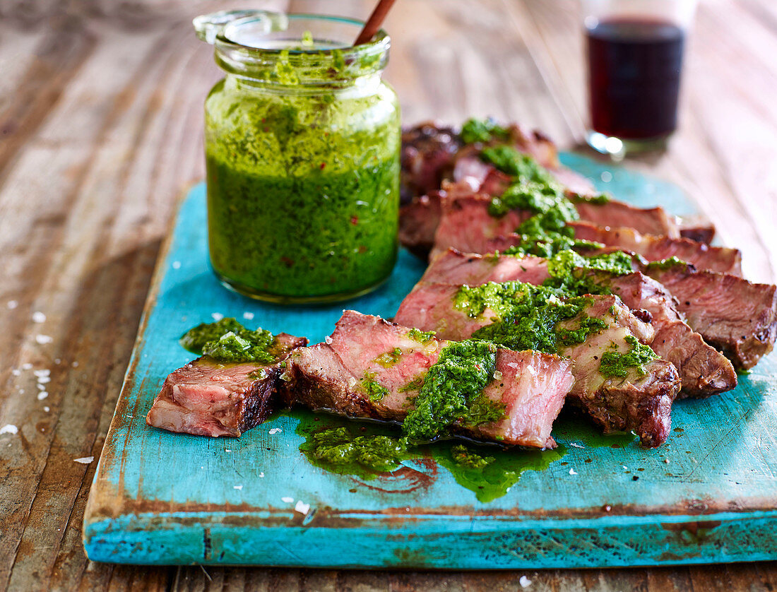 Tender leg of lamb with Fleur de sel sea salt and nettle pesto